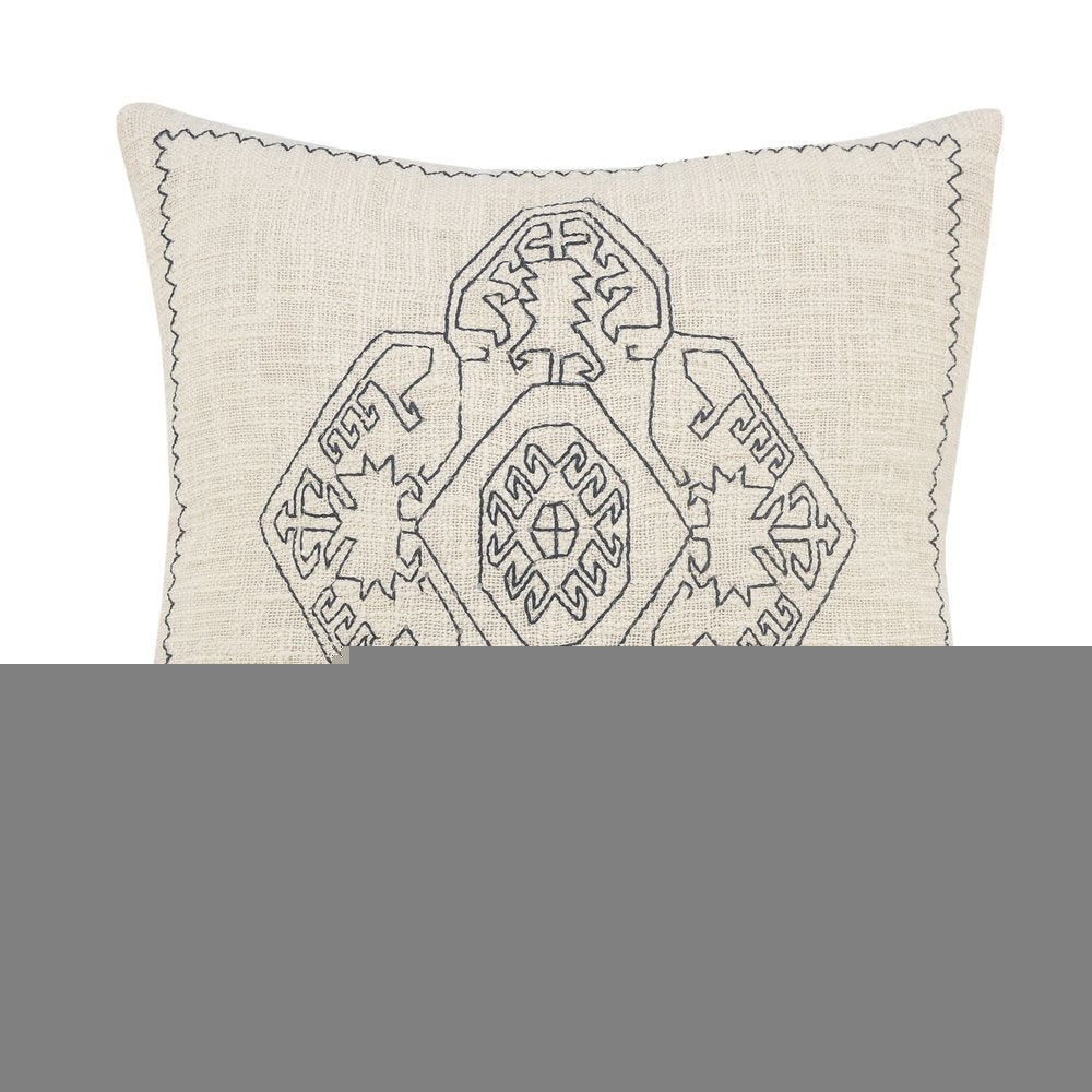 20" X 20" Off-White And Navy 100% Cotton Abstract Zippered Pillow