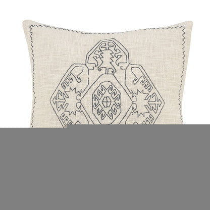 20" X 20" Off-White And Navy 100% Cotton Abstract Zippered Pillow