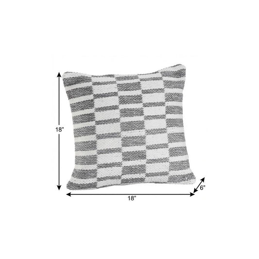 18" X 18" Gray And White 100% Cotton Geometric Zippered Pillow