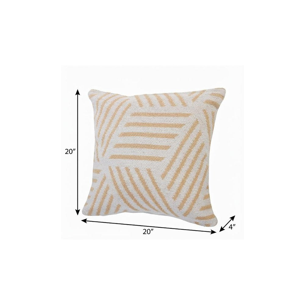 20" X 20" Gray And White 100% Cotton Geometric Zippered Pillow