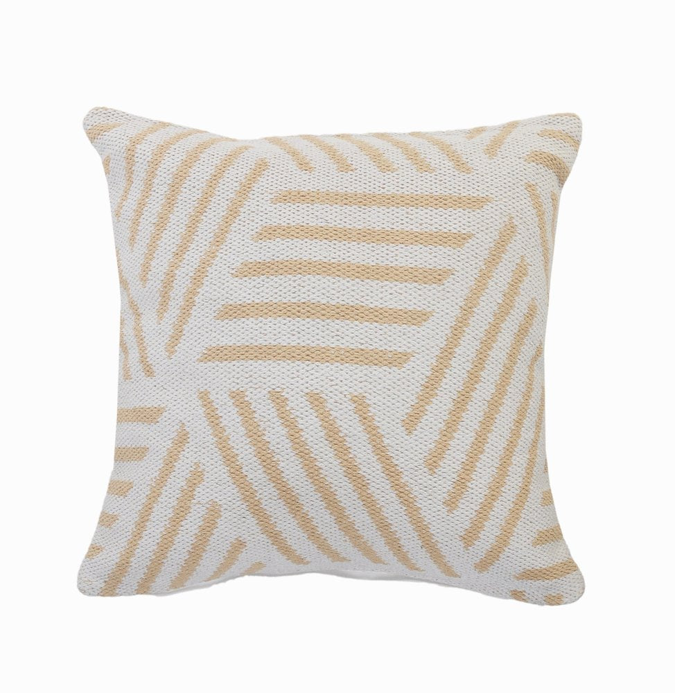 20" X 20" Tan And White 100% Cotton Geometric Zippered Pillow