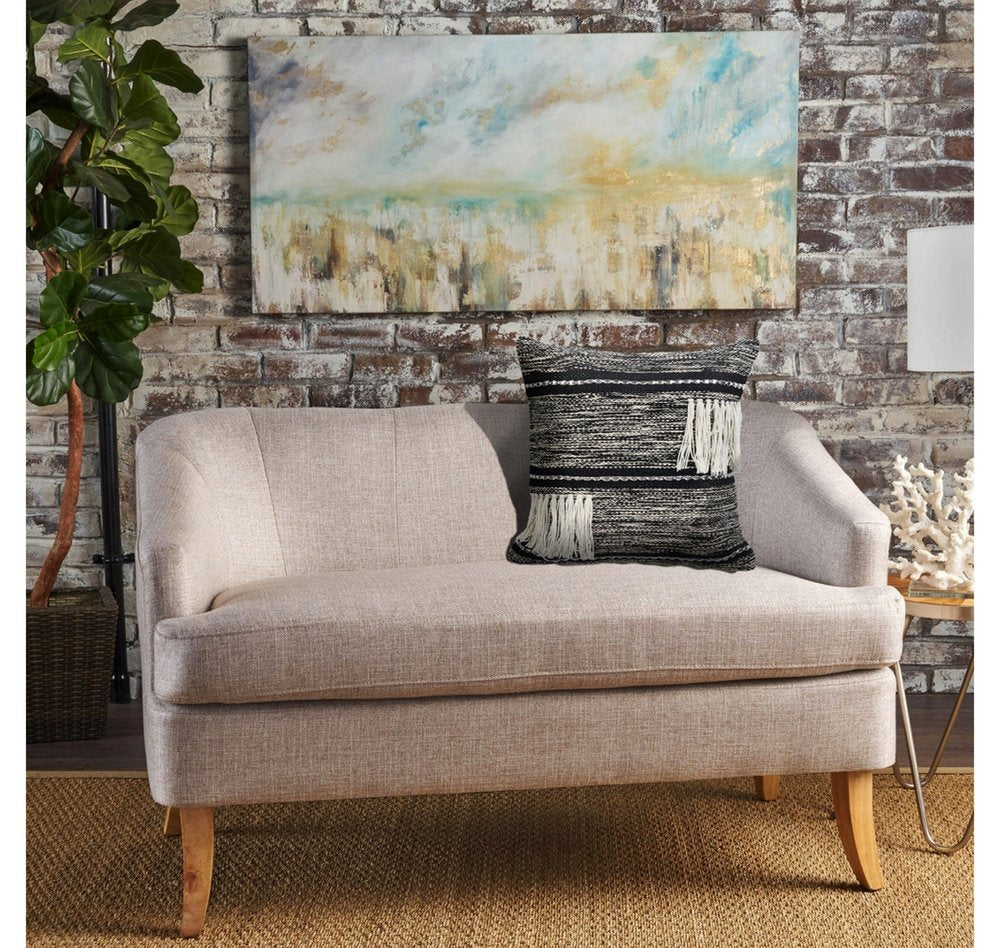 18" Black and Off White Throw Pillow with Fringe