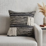 18" Black and Off White Throw Pillow with Fringe