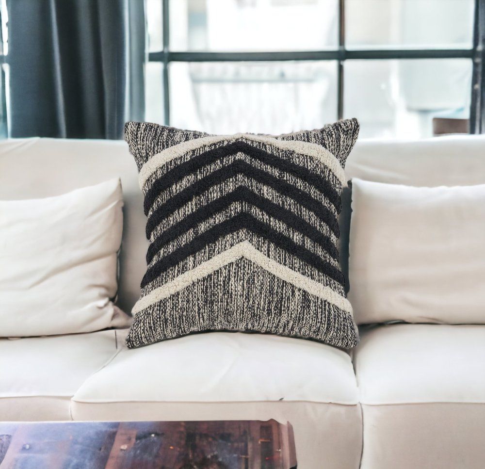 18" Black and Off White Throw Pillow