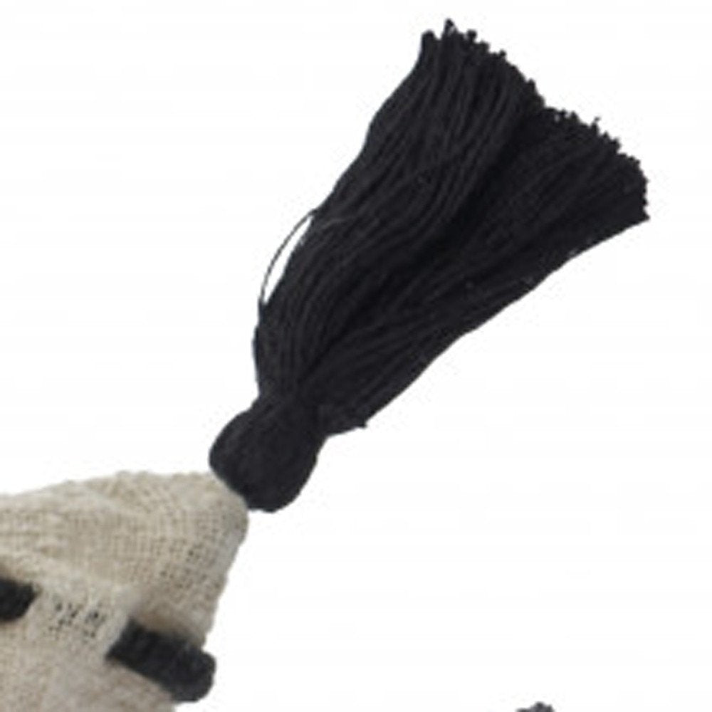 20" Black And Cream Cotton Geometric Throw Pillow with Tassels