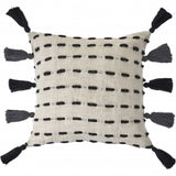 20" Black And Cream Cotton Geometric Throw Pillow with Tassels