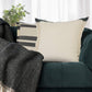 20" X 20" Juniper Green Dark Green White And Linen 100% Cotton Striped Zippered Pillow