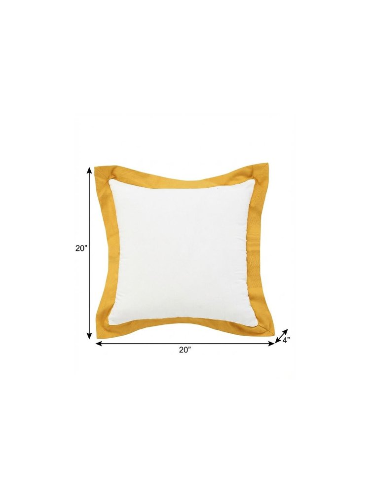 20" X 20" Light Yellow And White 100% Cotton Geometric Zippered Pillow