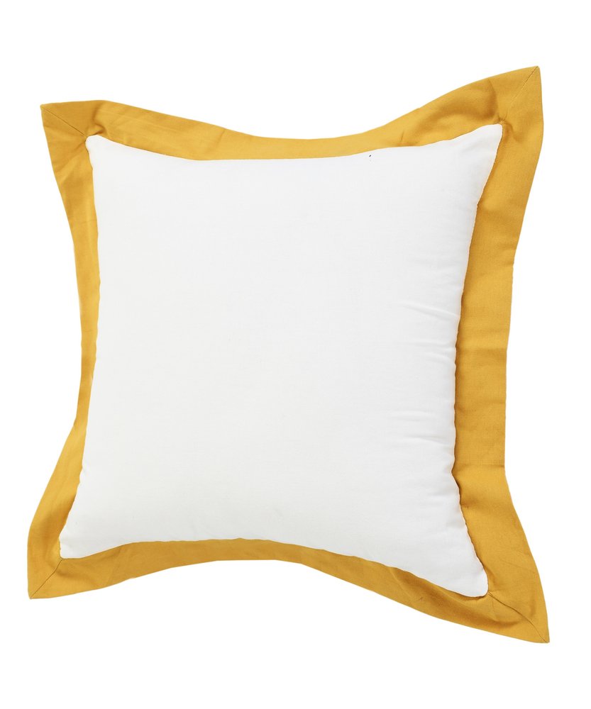 20" X 20" Light Yellow And White 100% Cotton Geometric Zippered Pillow