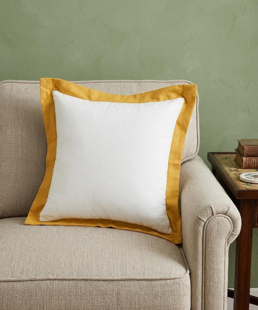 20" X 20" Light Yellow And White 100% Cotton Geometric Zippered Pillow