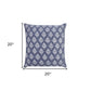 20" Indigo And White Cotton Motif Throw Pillow