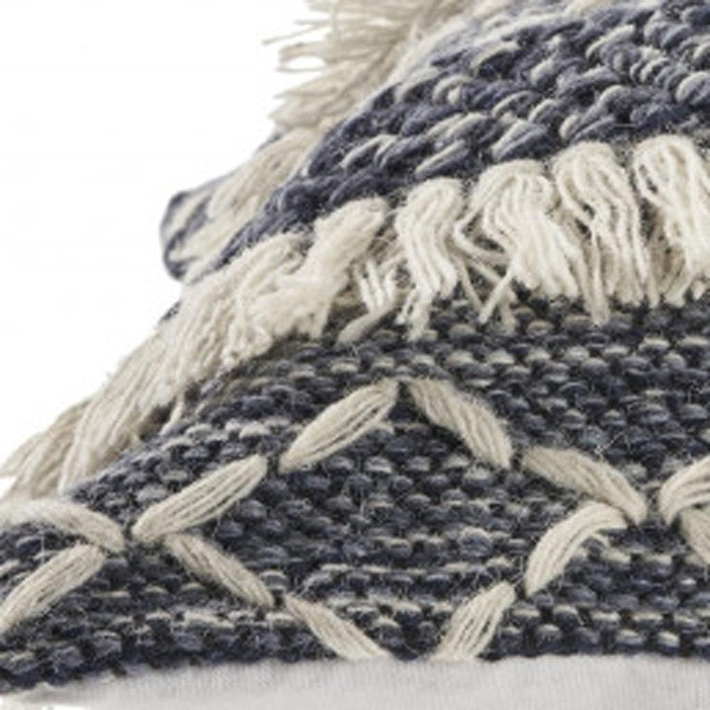 20" X 20" Navy And Ivory 100% Wool Geometric Zippered Pillow