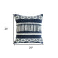 20" X 20" Blue And Ivory 100% Cotton Geometric Zippered Pillow
