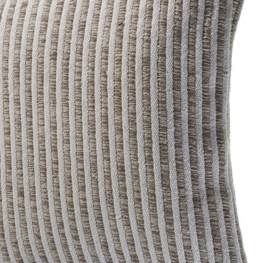 22" X 22" Beige And Cream 100% Cotton Striped Zippered Pillow