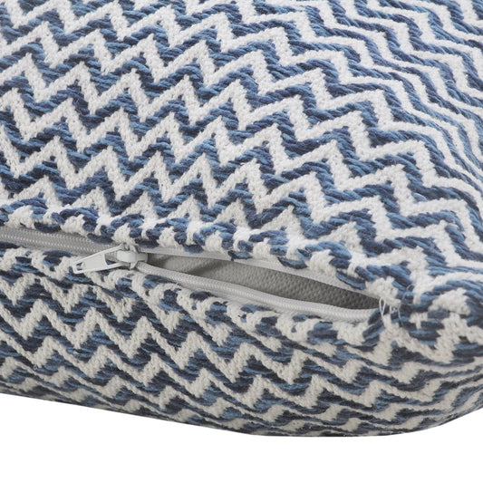 22" X 22" Navy Blue And White 100% Cotton Chevron Zippered Pillow