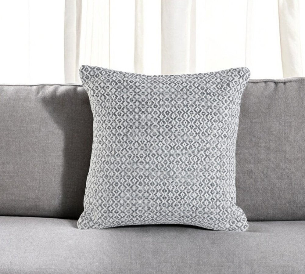 18" X 18" Navy And White 100% Cotton Geometric Zippered Pillow