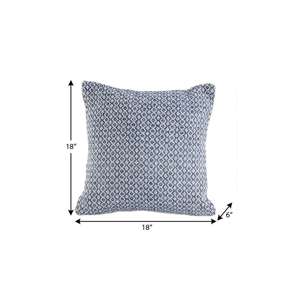 18" X 18" Navy And White 100% Cotton Geometric Zippered Pillow