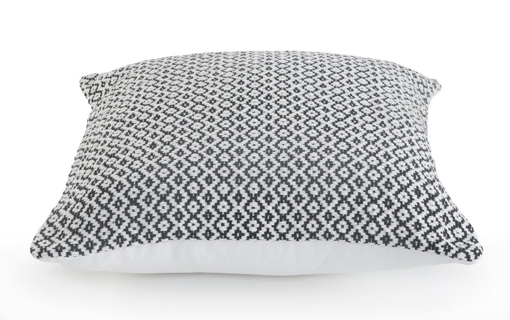 18" X 18" Navy And White 100% Cotton Geometric Zippered Pillow