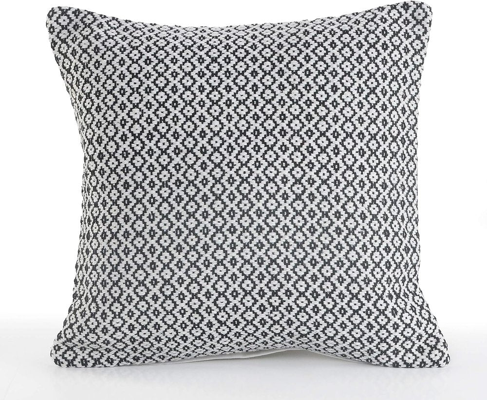 18" X 18" Navy And White 100% Cotton Geometric Zippered Pillow