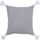 20" X 20" Black And White 100% Cotton Striped Zippered Pillow