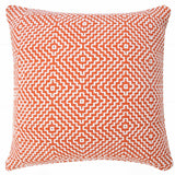 20" X 20" Orange And White 100% Cotton Geometric Zippered Pillow
