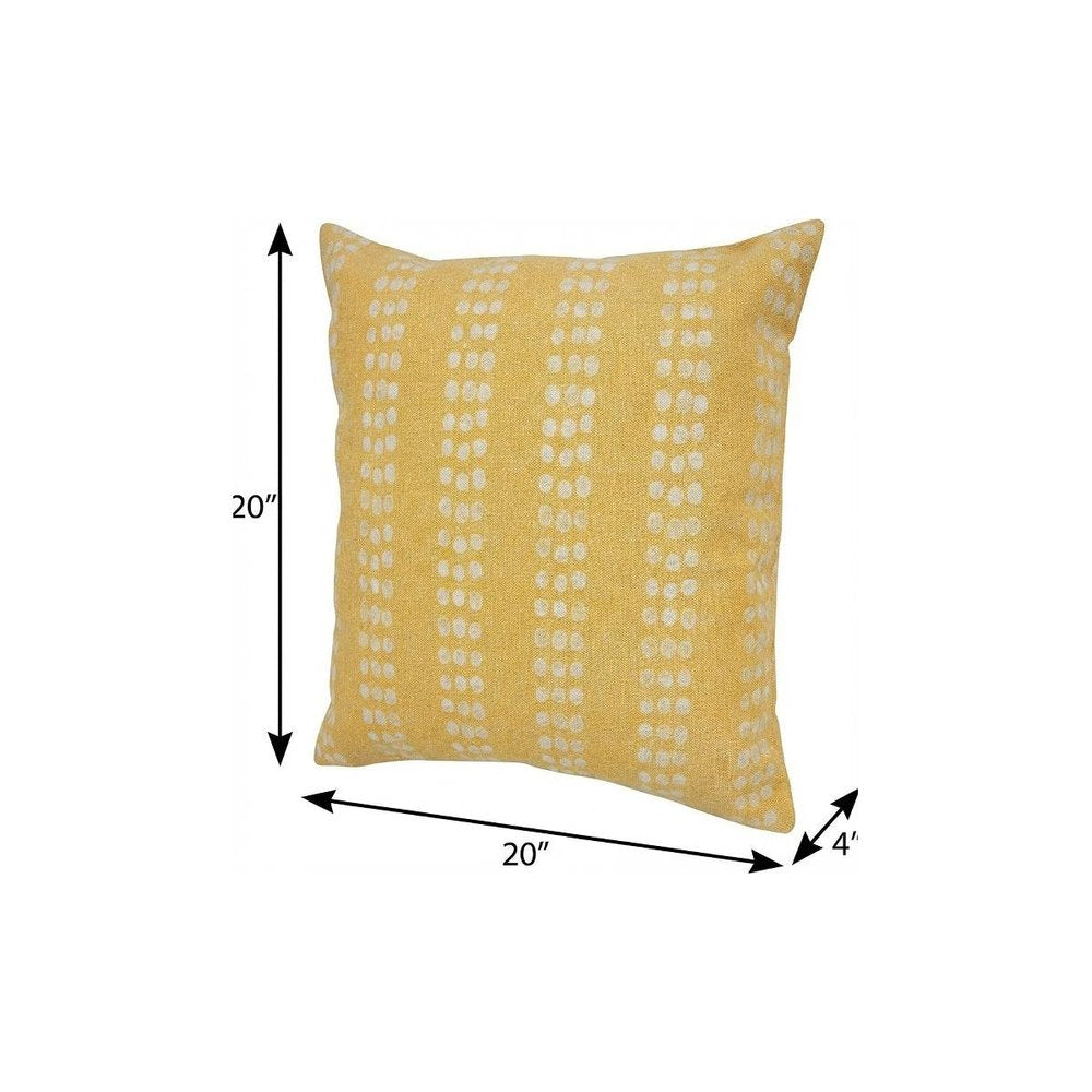 20" X 20" Yellow And White 100% Cotton Striped Zippered Pillow