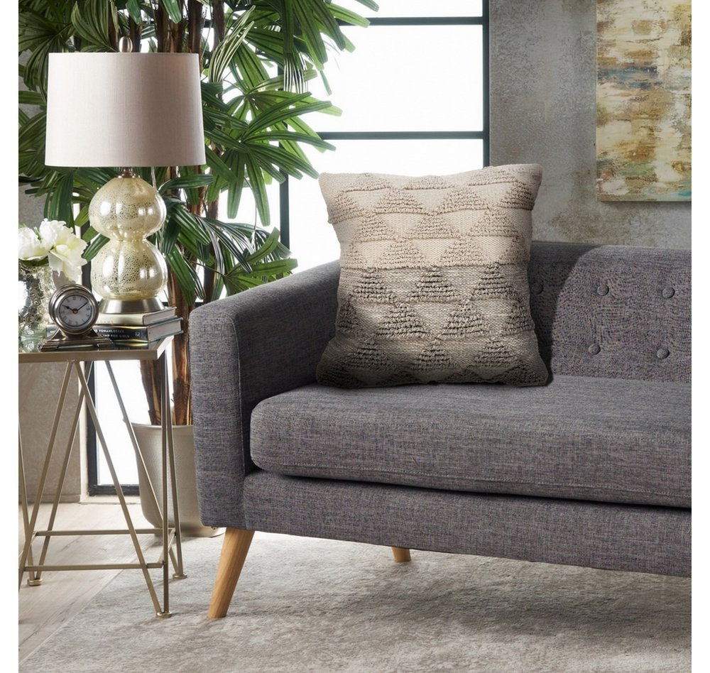 18" Gray and Beige Throw Pillow