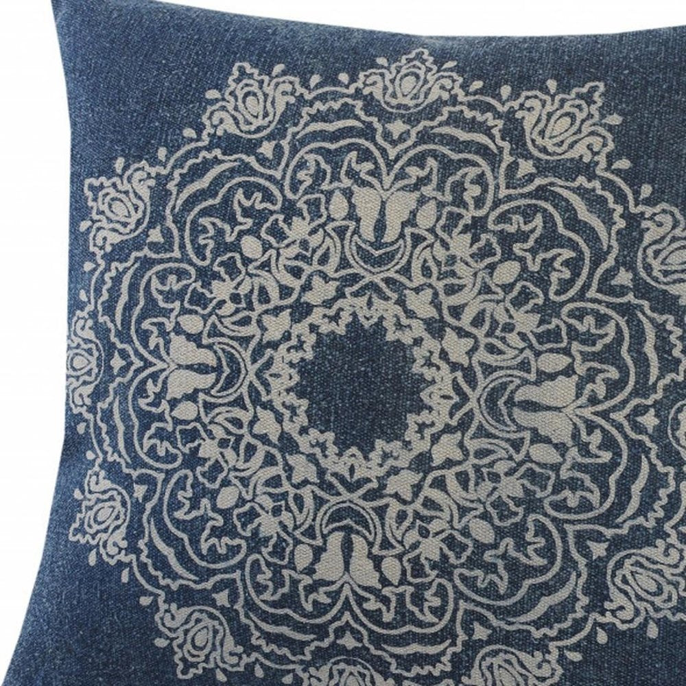 14" X 36" Black And White Cotton Medallion Throw Pillow