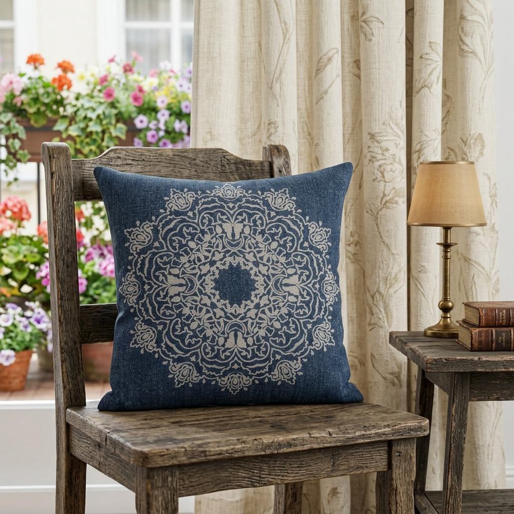 14" X 36" Black And White Cotton Medallion Throw Pillow