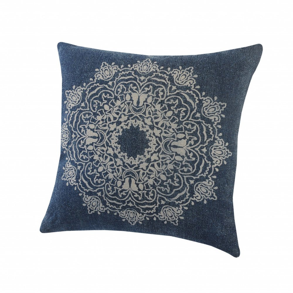 14" X 36" Black And White Cotton Medallion Throw Pillow