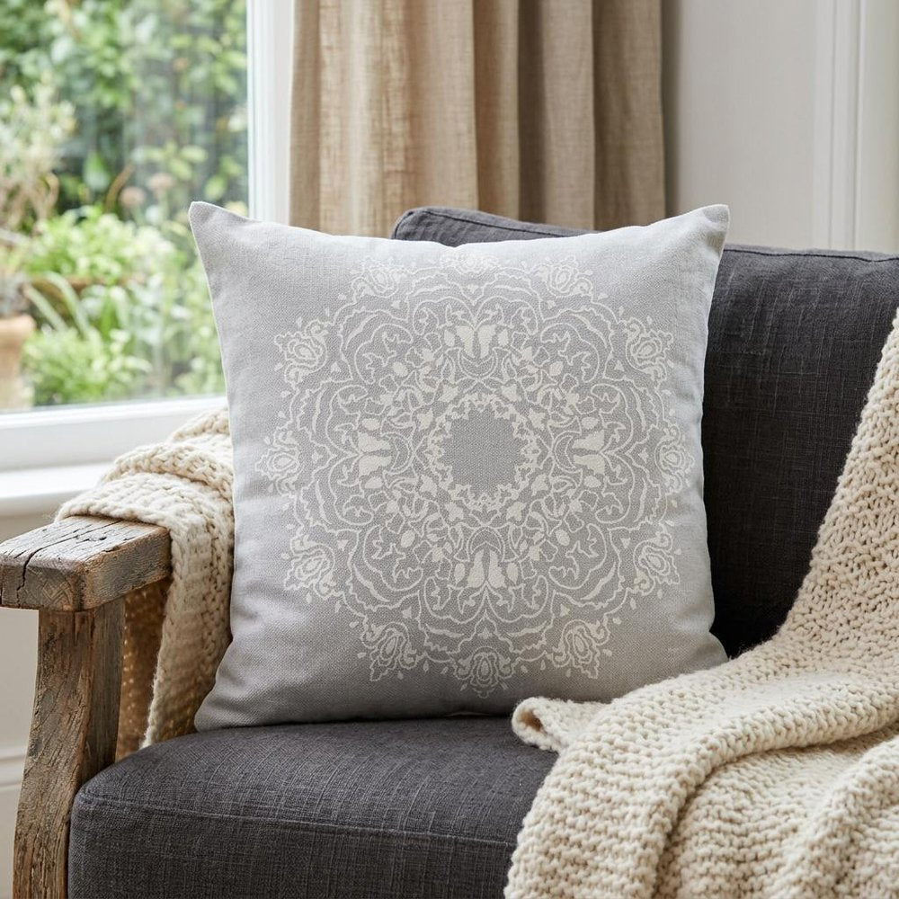 14" X 36" Black And White Cotton Medallion Throw Pillow