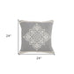 24" X 24" Light Gray And White 100% Cotton Geometric Zippered Pillow