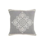 24" X 24" Light Gray And White 100% Cotton Geometric Zippered Pillow