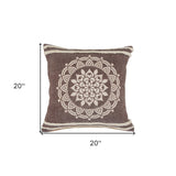 20" Brown And White Floral Medallion Cotton Throw Pillow