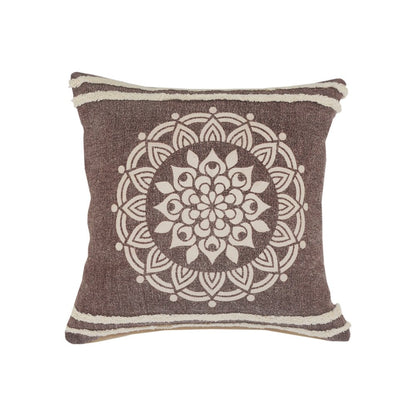 20" Brown And White Floral Medallion Cotton Throw Pillow