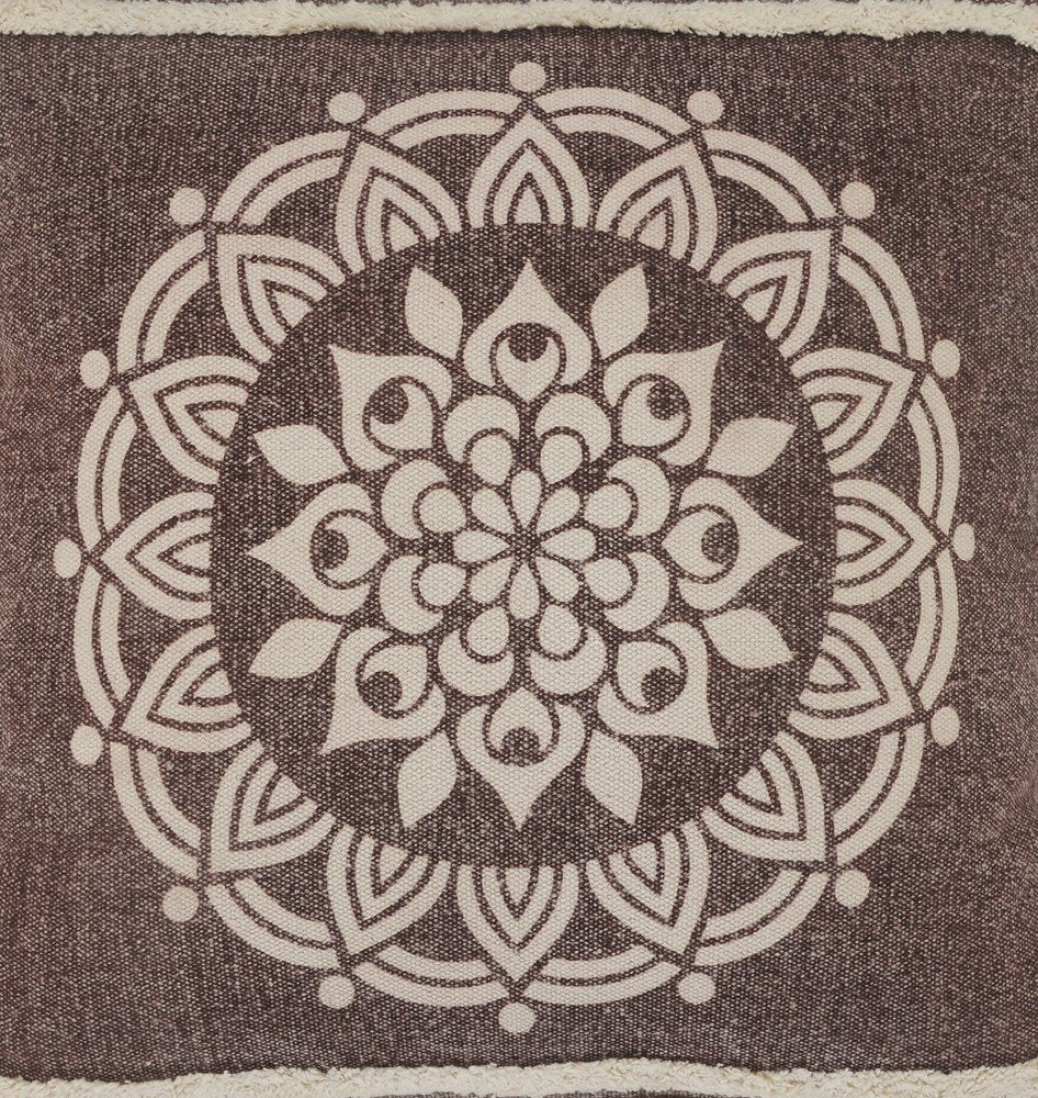 20" Brown And White Floral Medallion Cotton Throw Pillow