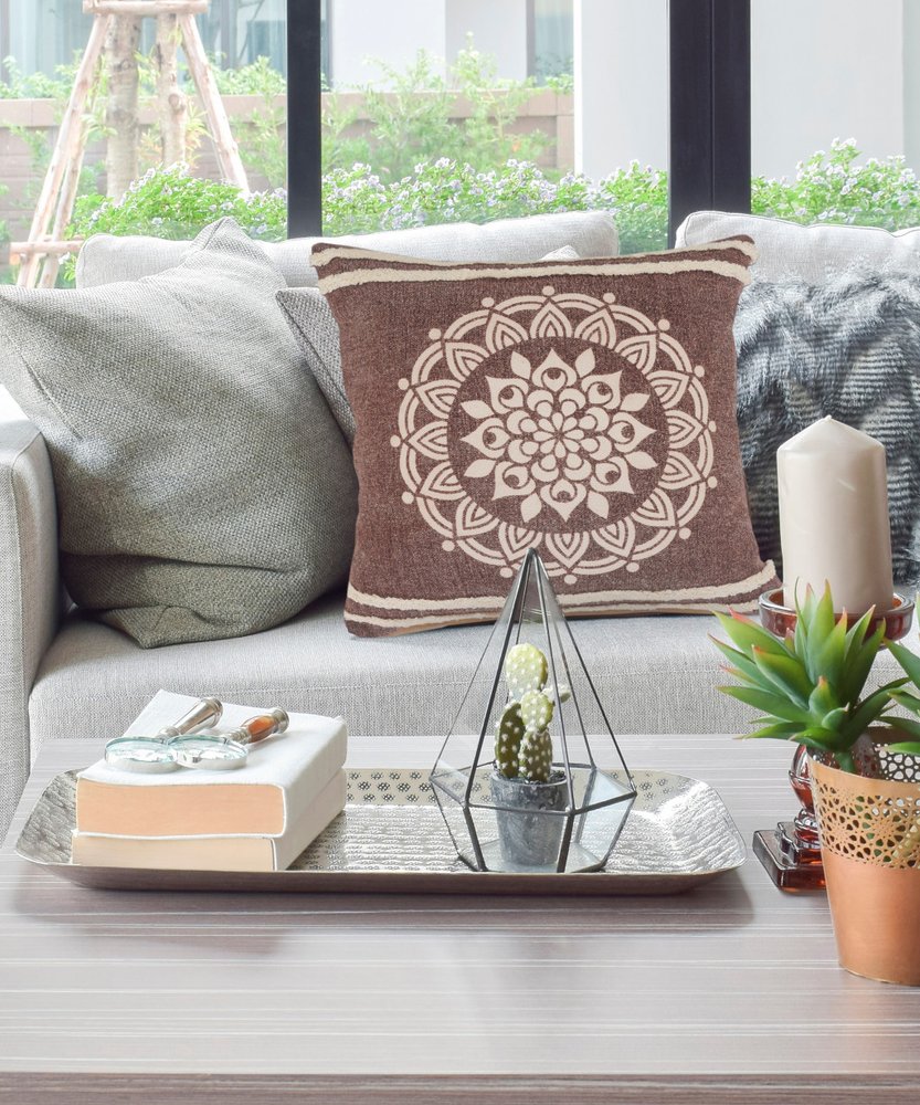 20" Brown And White Floral Medallion Cotton Throw Pillow