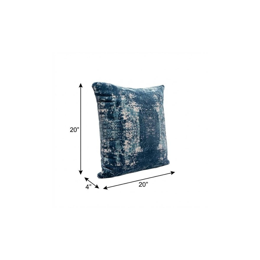 20" X 20" Blue And Ivory Polyester Abstract Zippered Pillow