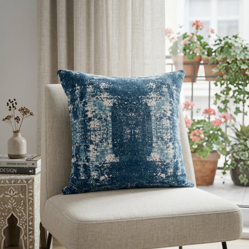 20" X 20" Blue And Ivory Polyester Abstract Zippered Pillow