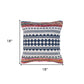18" X 18" Blue White Red And Yellow 100% Cotton Striped Zippered Pillow