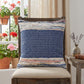 18" X 18" Blue White Red And Yellow 100% Cotton Striped Zippered Pillow