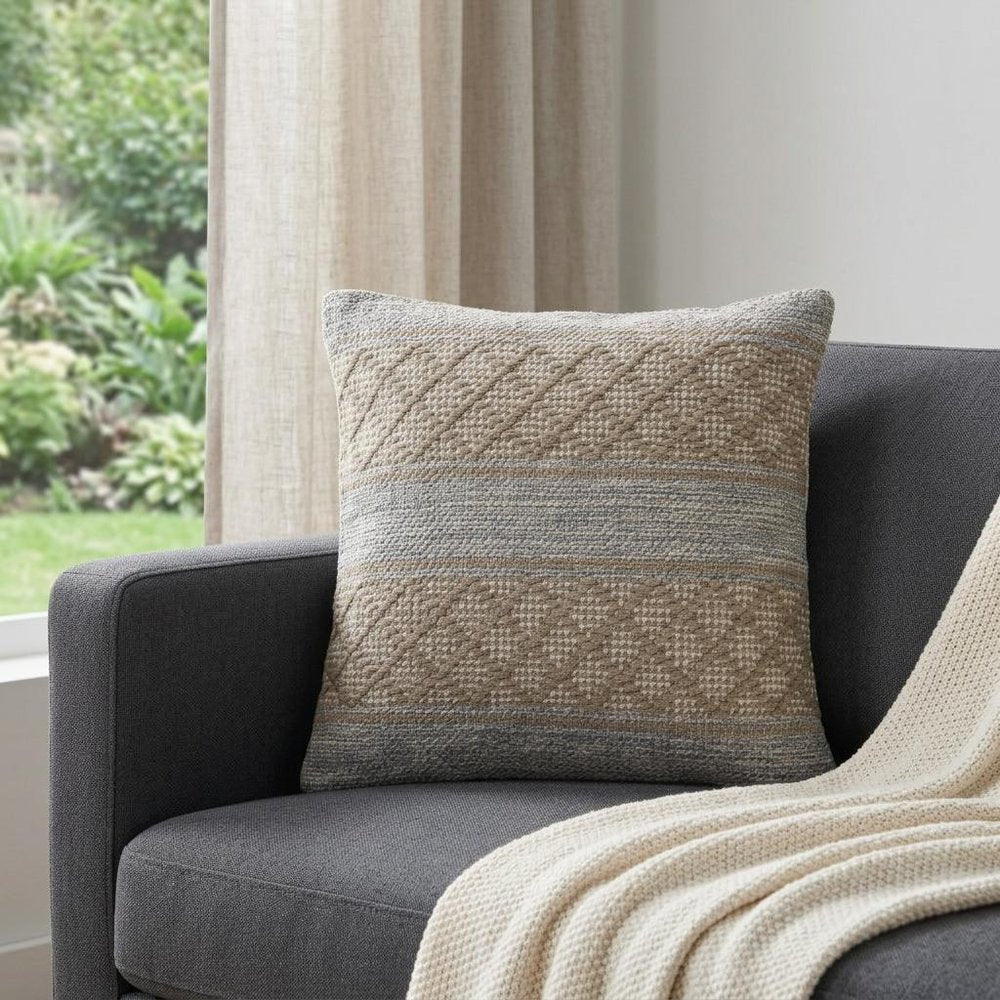 20" X 20" Gray And Black 100% Cotton Geometric Zippered Pillow