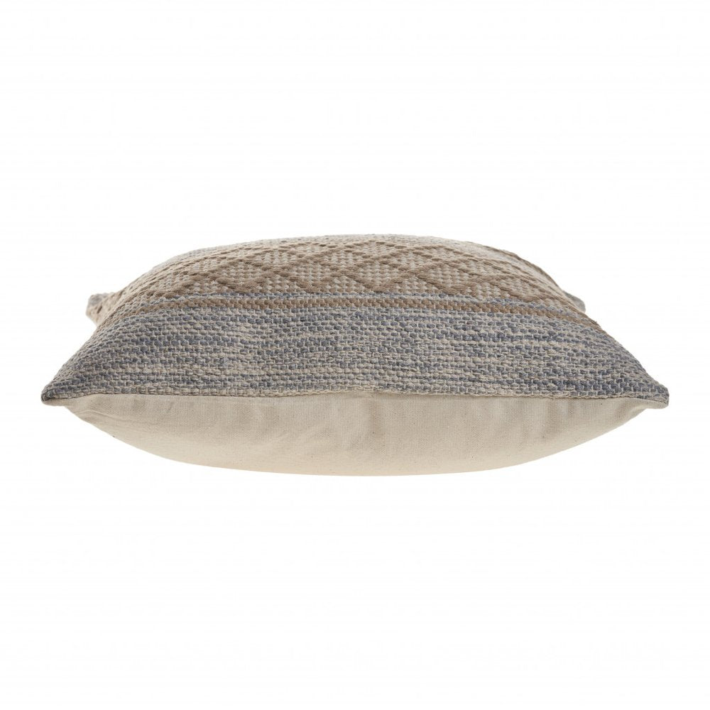 20" Beige And Gray Cotton Geometric Throw Pillow