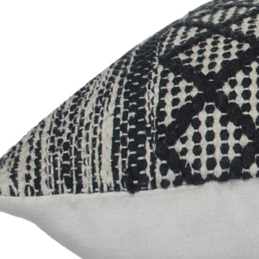 20" X 20" Gray And Black 100% Cotton Geometric Zippered Pillow