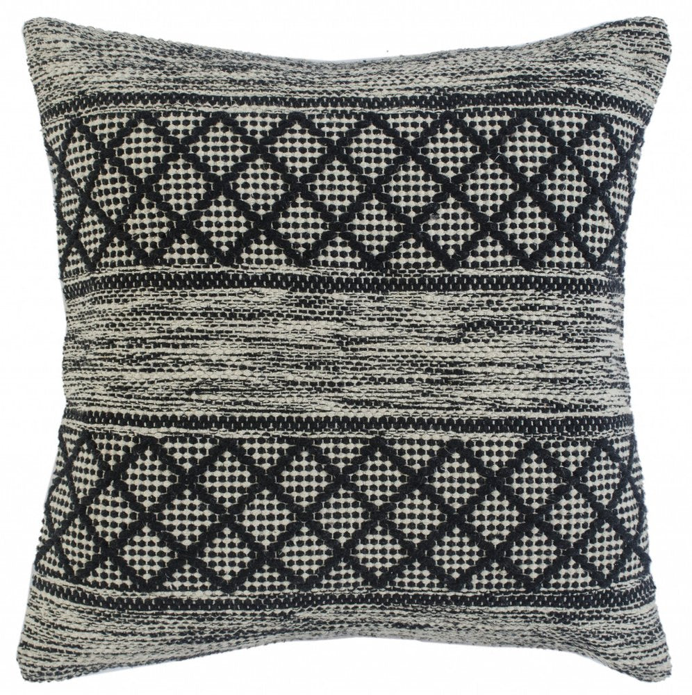 20" Beige And Gray Cotton Geometric Throw Pillow