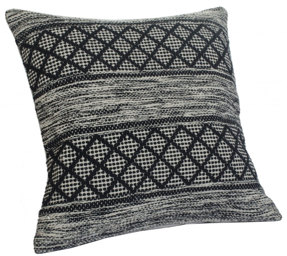 20" Beige And Gray Cotton Geometric Throw Pillow