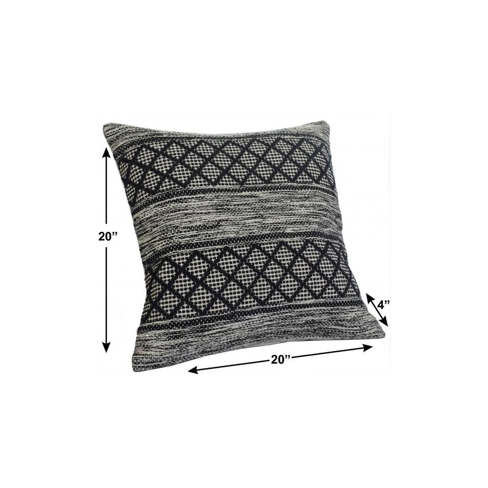 20" X 20" Gray And Black 100% Cotton Geometric Zippered Pillow