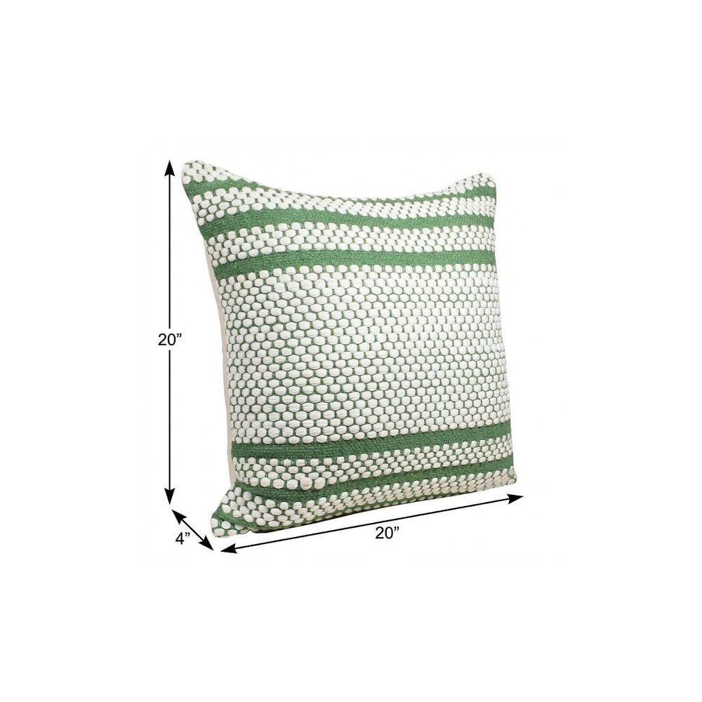 14" X 36" Green And White 100% Cotton Geometric Zippered Pillow