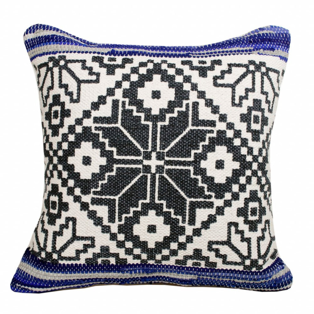 20" Blue and White Throw Pillow
