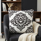 20" X 20" White And Black 100% Cotton Damask Zippered Pillow